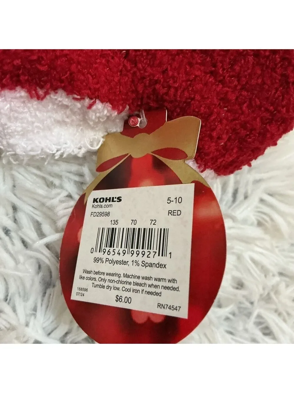 Kohls Shine holiday santa themed fuzzy sock